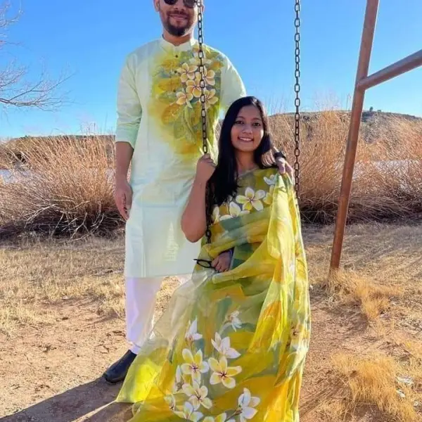Hand print saree and Panjabi