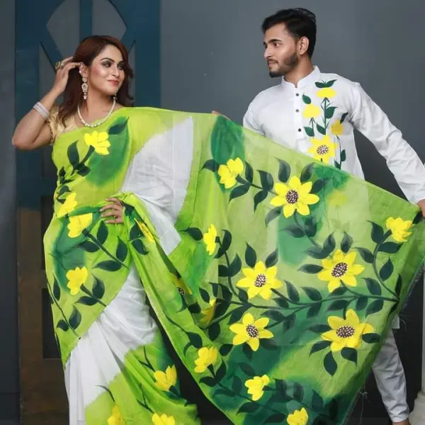 Hand print saree and Panjabi