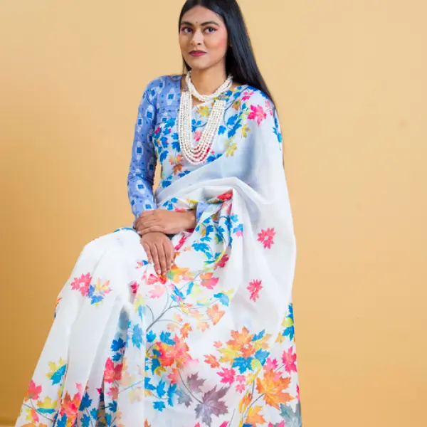 Chanderi Silk Digital Printed Tarsel Saree