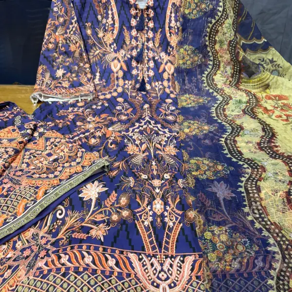 Ready Three Piece micro stitched  with glass  work