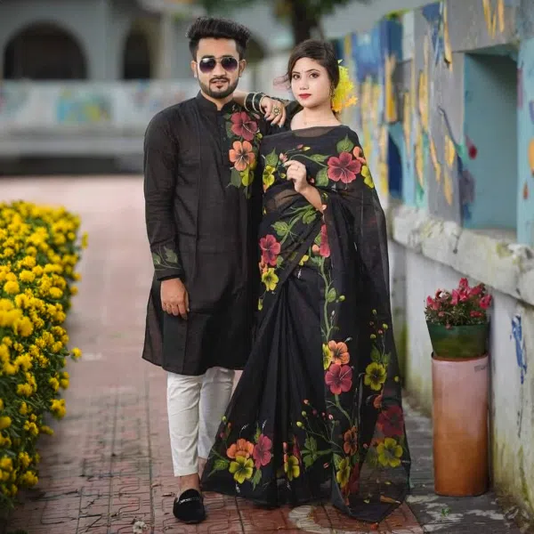 Hand print saree and Panjabi