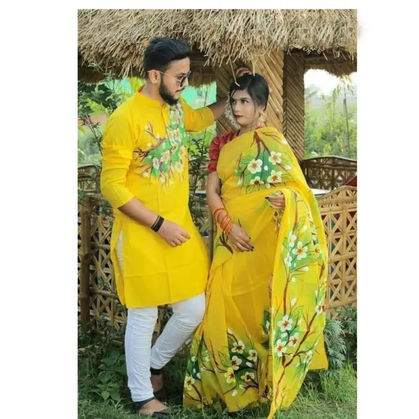 Hand print saree and Panjabi