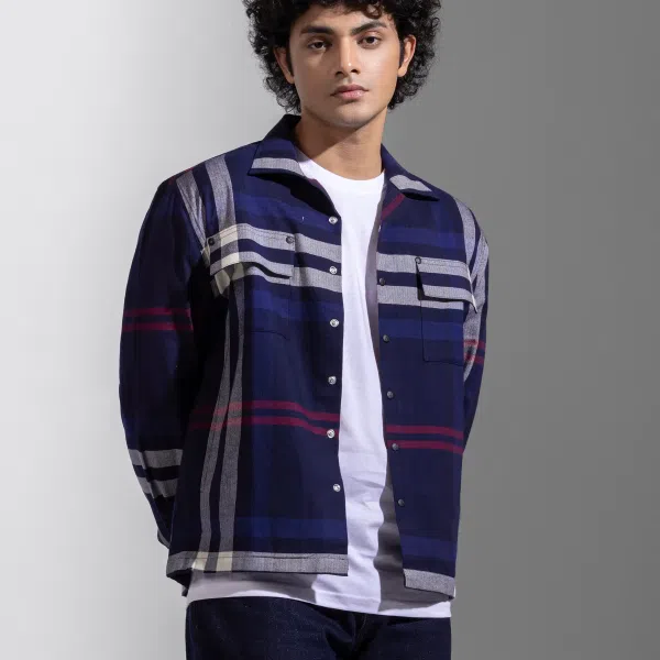 Navy Blue Man Casual Modern Shirt