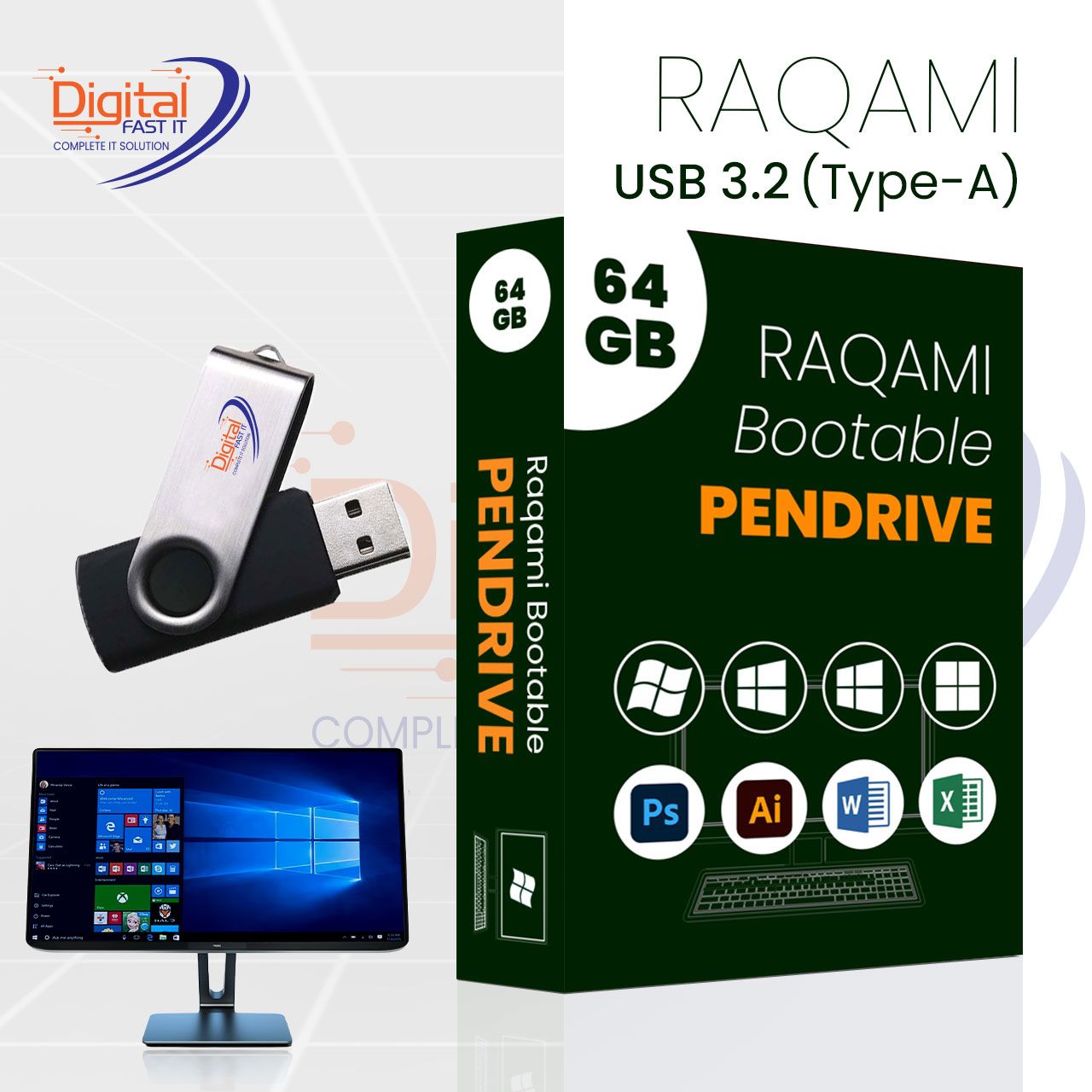 Raqami Bootable Pendrive – 64GB (Smart Auto Setup Version)